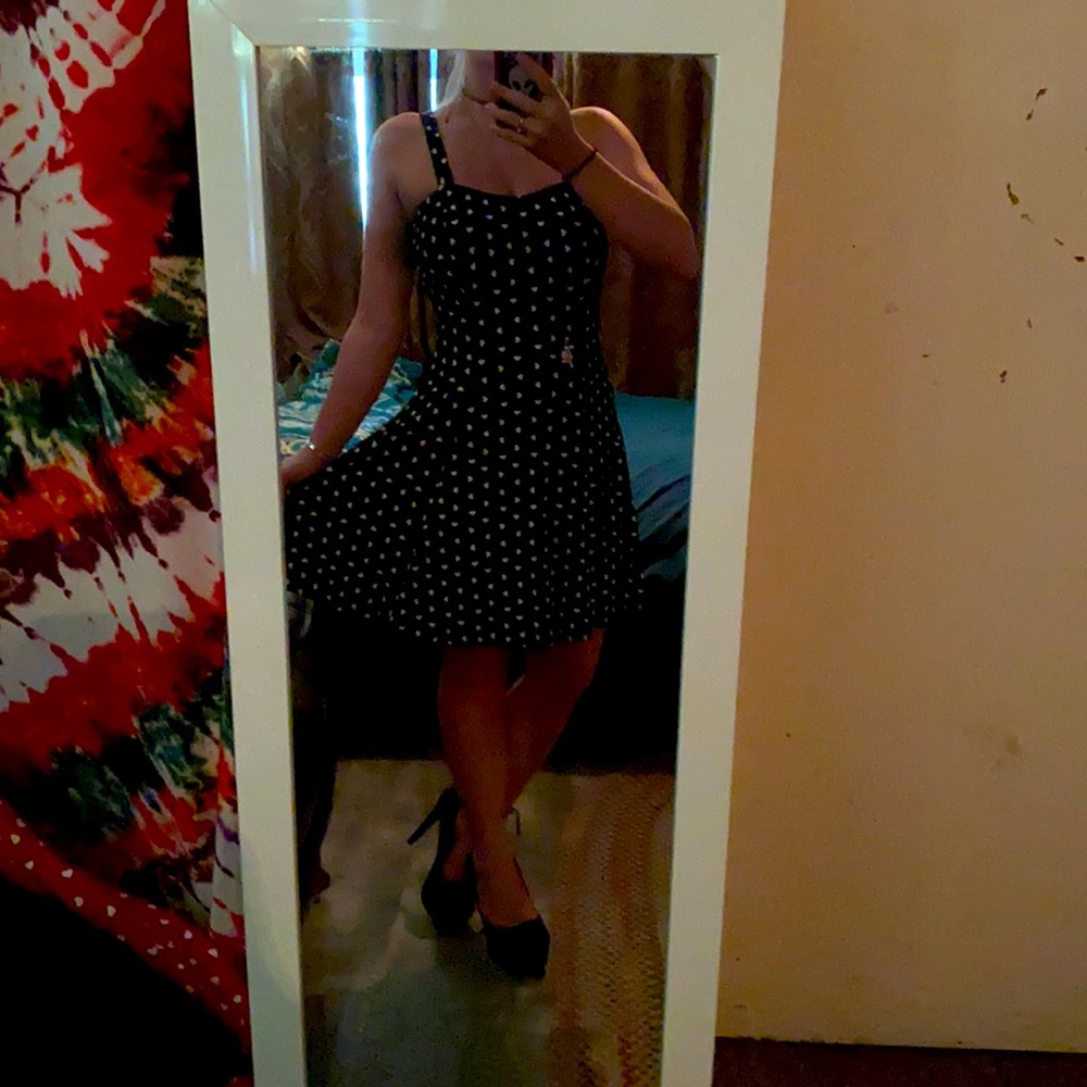 Cute small black flowy dress with white hearts